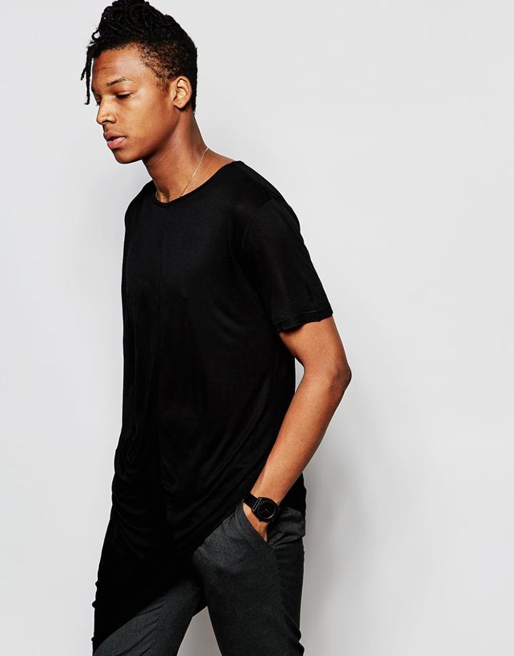 Unplugged Museum Longline Drapey T-shirt - Black