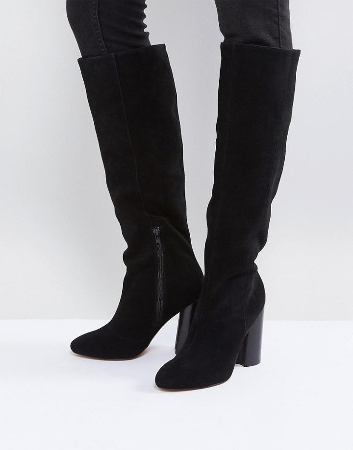 Asos Cabrinie Suede Pull On Knee Boots - Black