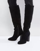 Asos Cabrinie Suede Pull On Knee Boots - Black