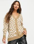 Asos Design Oversized Cardigan In Distorted Check Pattern-multi
