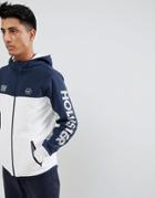 Hollister Icon Logo Nylon Hybrid Full Zip Hoodie Sleeve In Silver Gray/navy - Gray