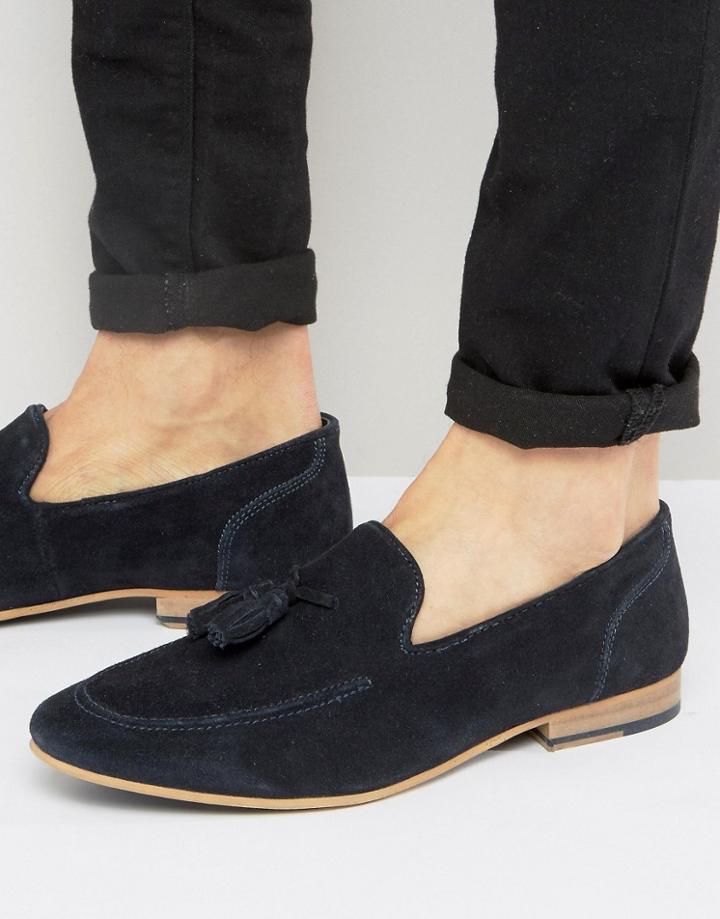 Kg By Kurt Geiger Tassel Loafers In Navy Suede - Blue