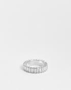 Asos Design Band Ring With Crystal Baguette In Silver Tone