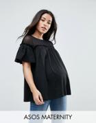 Asos Maternity Top With Mesh Panel And Swing Detail - Black