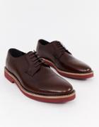 Asos Design Lace Up Shoes In Brown Leather With Chunky Brick Sole - Brown