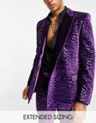 Asos Design Super Skinny Velvet Sequin Suit Jacket In Purple