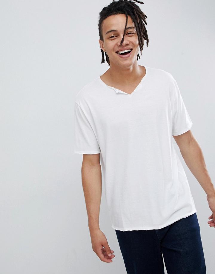 Asos Design Relaxed Fit T-shirt With Raw Notch Neck In White - White