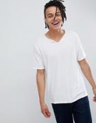 Asos Design Relaxed Fit T-shirt With Raw Notch Neck In White - White