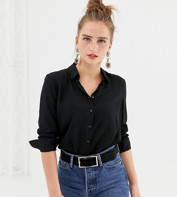 New Look Button Through Shirt In Black