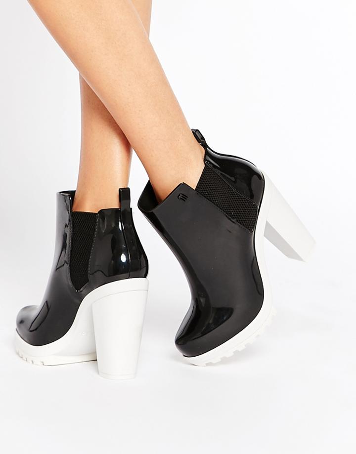Melissa Soldier Heeled Chelsea Boots - Black White