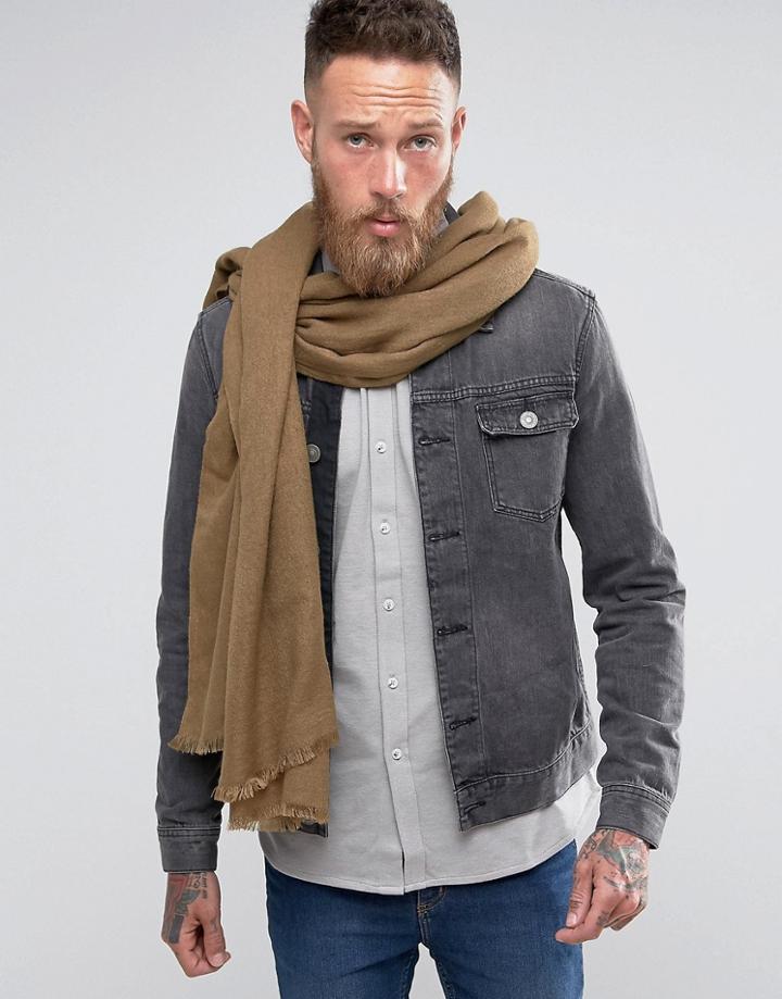 Asos Lightweight Woven Blanket Scarf In Khaki - Green