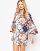 Asos T-shirt Dress With Kimono Sleeves In Floral Print - Print