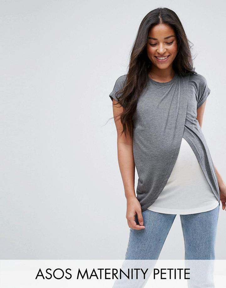 Asos Maternity Petite Nursing T-shirt With Wrap Overlay - Gray