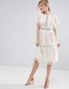 Asos Premium Embroidered Midi Dress - White