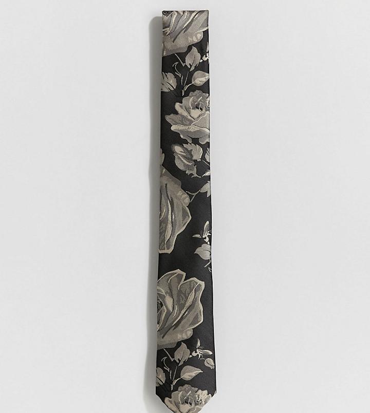 Heart & Dagger Woven Floral Tie In Black - Black