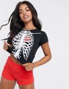 Brave Soul Skeleton Halloween Short Pyjama Set-black