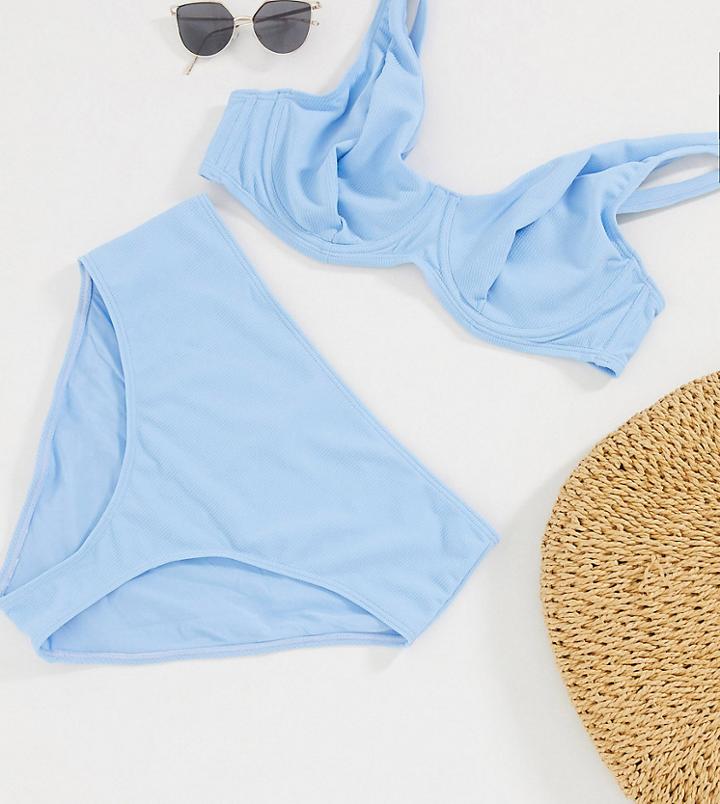 Peek & Beau Curve Exclusive Frill High Waist Bikini Bottom In Blue-blues