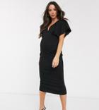 Asos Design Maternity Batwing Midi Dress In Ponte-black