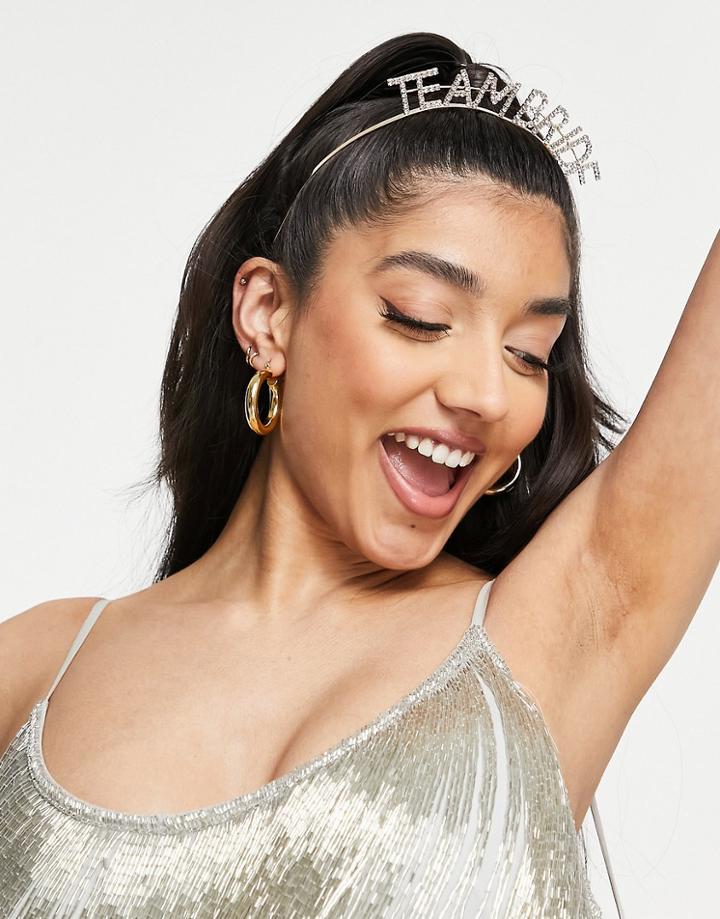 Asos Design Headband With Team Bride Detail In Gold