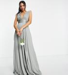 Asos Design Tall Bridesmaid Pleated Cami Maxi Dress With Satin Wrap Waist-green