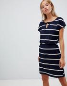 Only New Kayla Striped Dress With Drawstring Waist - Navy