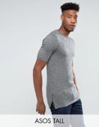 Asos Tall Longline T-shirt With Side Zips In Muscle Fit In Black And White Twist - Gray