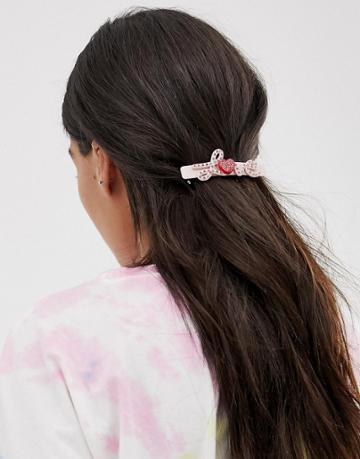 Margherita Pink Rhinestone Love Hair Clip - Pink