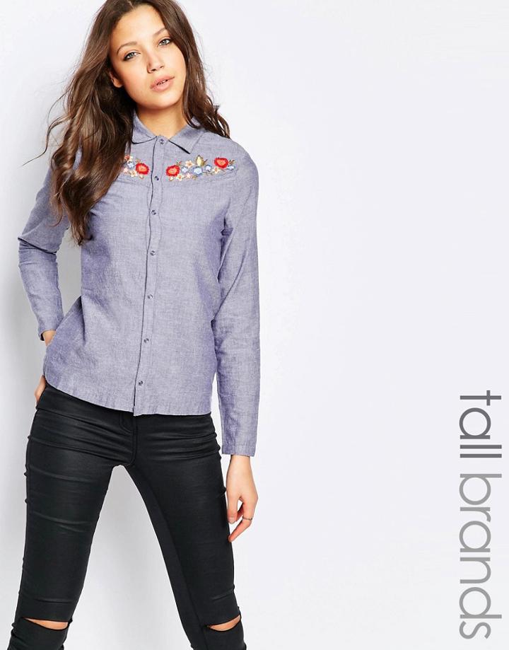 Vero Moda Tall Embroidered Chambray Shirt - Denim