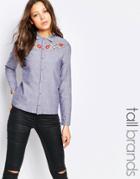 Vero Moda Tall Embroidered Chambray Shirt - Denim