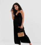Asos Design Maternity Cami Jumpsuit With Gathered Bodice Detail - Black