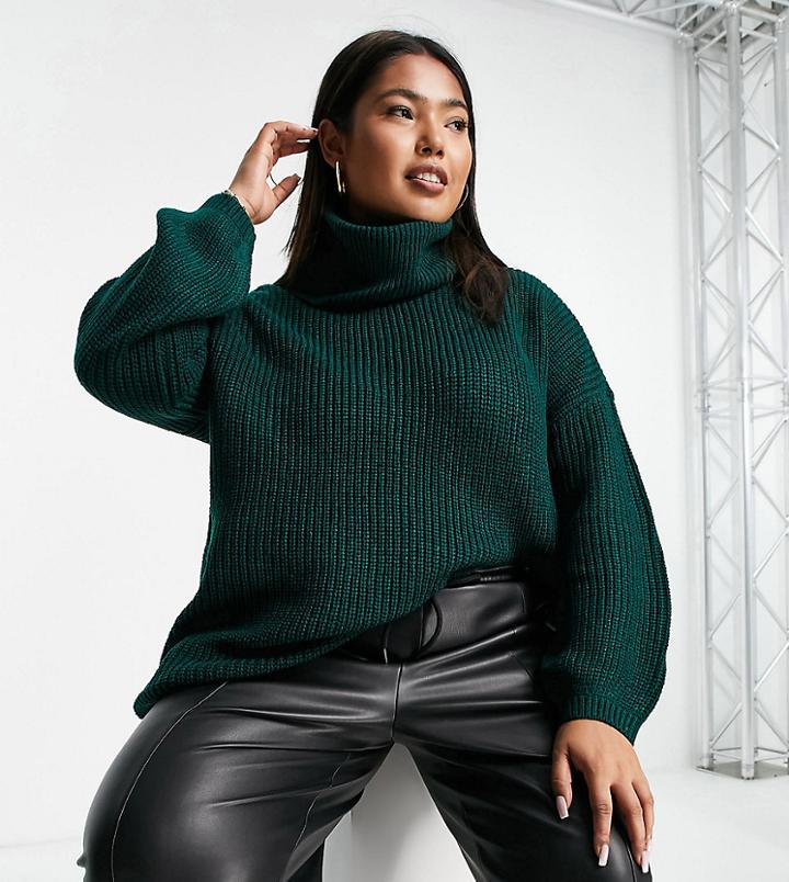 Vero Moda Curve Longline Sweater With Roll Neck In Dark Green