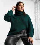 Vero Moda Curve Longline Sweater With Roll Neck In Dark Green