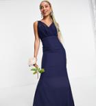 Missguided Bridesmaid Bandeau Gown With Organza Detail In Navy