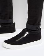 Asos Zip Sneakers In Black Faux Suede With Chunky Sole - Black