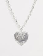 Sacred Hawk Burnished Silver Chunky Chain Heart Pendant Necklace