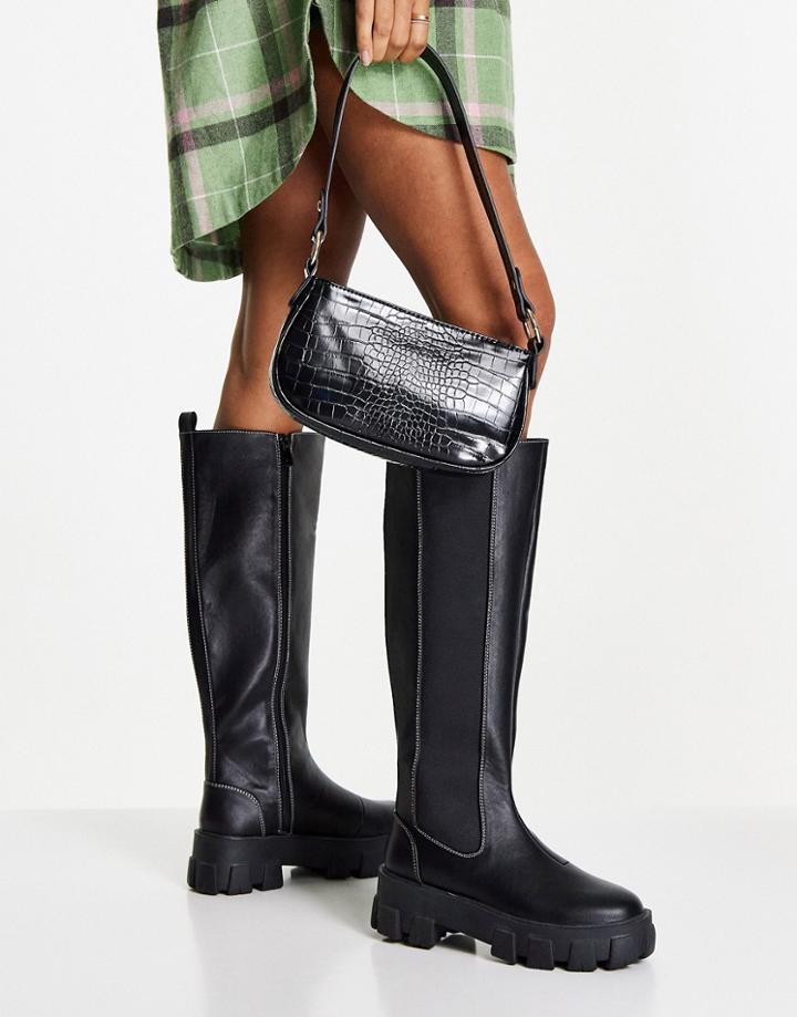 In The Style X Jac Jossa Chunky Knee High Boot In Black