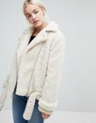 J.o.a Aviator Biker Jacket In Faux Shearling - Cream
