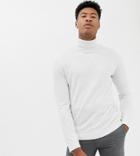 Asos Design Tall Cotton Roll Neck Sweater In White - White