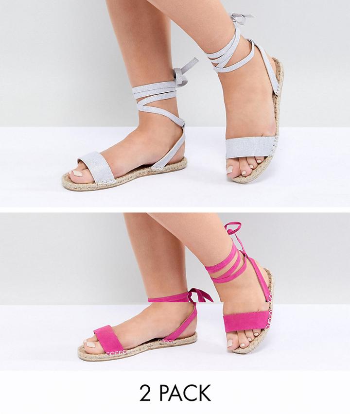 Asos Design Jenica Two Pack Wide Fit Espadrille Sandals - Multi