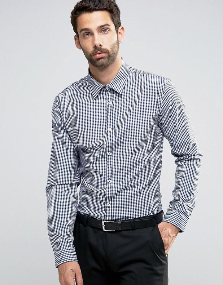 New Look Smart Regular Fit Shirt In Navy Gingham Check - Navy
