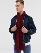 Asos Design Knitted Scarf In Burgundy Recycled Polyester-red