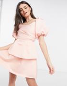 Vl The Label Volume Sleeve Mini Tiered Skater Dress In Baby Pink