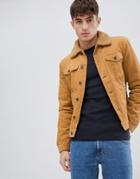 Solid Cord Trucker In Tan With Fleece Collar - Brown