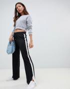 Brave Soul Flared Pants With Side Stripe In White - Black