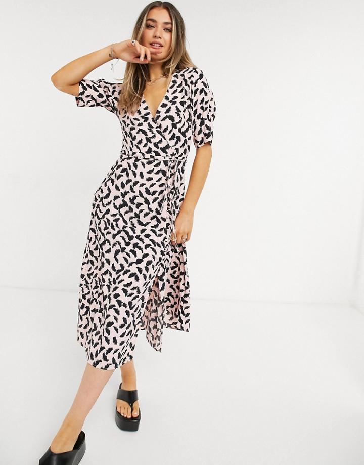 Topshop Splash Print Wrap Midi Dress In Pink