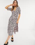 Topshop Splash Print Wrap Midi Dress In Pink