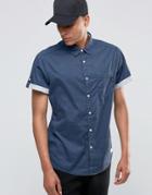 Esprit Short Sleeved Shirt With Contrast Turn Up Sleeves - Navy