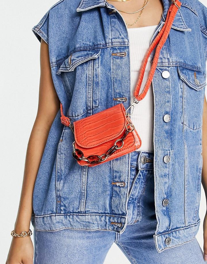 Svnx Croc Cross Body Bag With Chunky Chain In Bright Orange