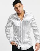 Polo Ralph Lauren Poplin Player Logo Wide Stripe Shirt Button Down Slim Fit In Navy/white