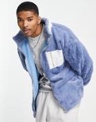 Liquor N Poker Jacket In Light Blue Micro Fur With White Panels